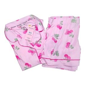 Juicy Couture Pink Cherry Pajamas Set Top & Shorts Sleep Loungewear Size M NWT